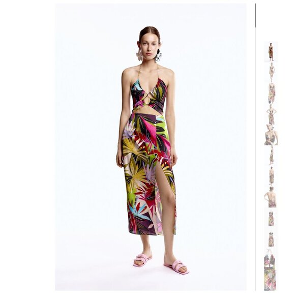 TROPICAL PRINT CUT OUT DRESS Size M NEW WITH TAG! - Picture 3 of 12